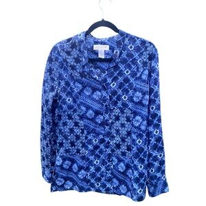Jones New York Sport Men’s Indigo Blue Batik Print Button Shirt Size M